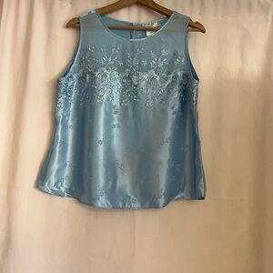 Embellished Blue Sleeveless Tank Top